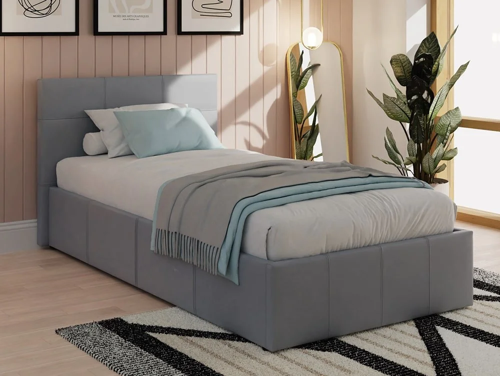 GFW GFW Ecuador 3ft Single Grey Faux Leather Side Lift Ottoman Bed Frame