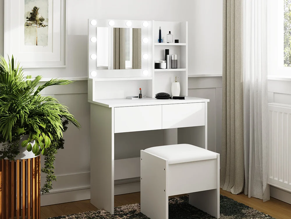 GFW GFW Eva White 2 Drawer Dressing Table Set with LED Lighting