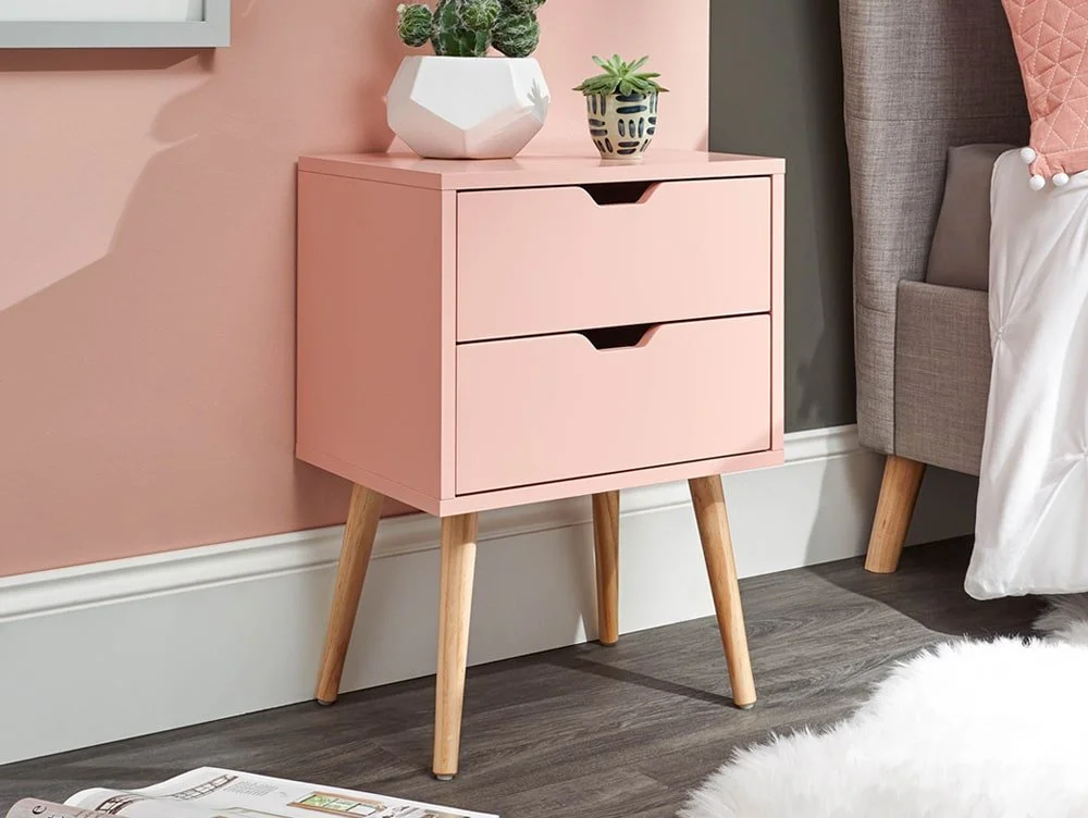 GFW GFW Nyborg Coral Pink 2 Drawer Bedside Table