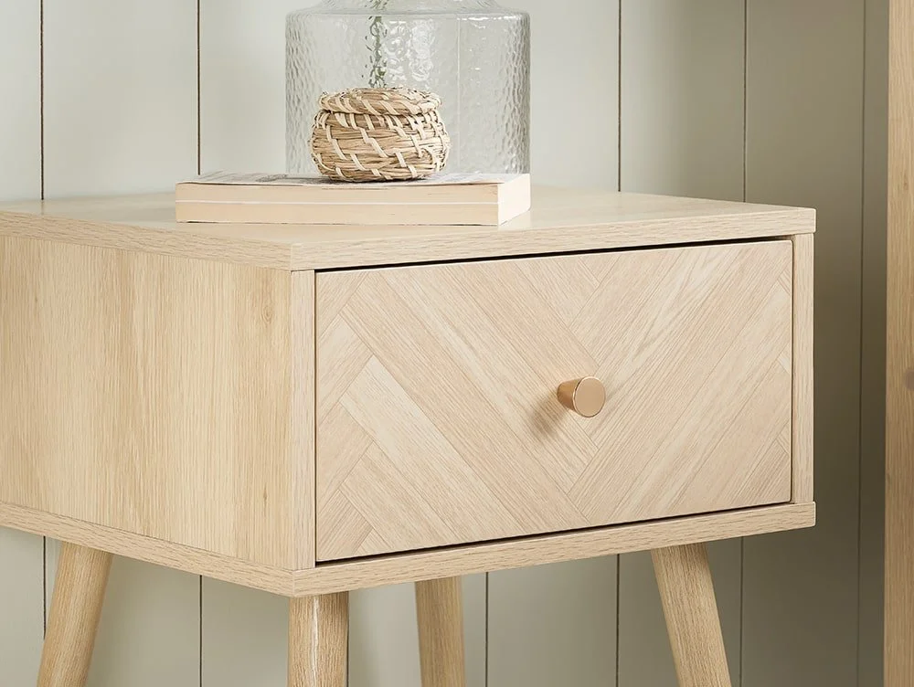 Birlea Furniture & Beds Birlea Herringford Light Oak 1 Drawer Bedside Table