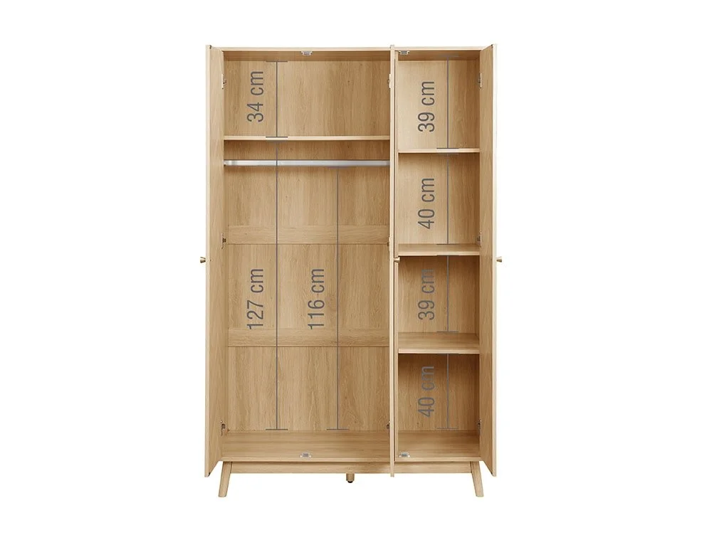 Birlea Furniture & Beds Birlea Herringford Light Oak 3 Door Mirrored Wardrobe