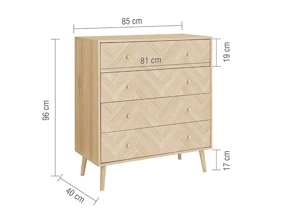 Birlea Furniture & Beds Birlea Herringford Light Oak 4 Drawer Chest of Drawers