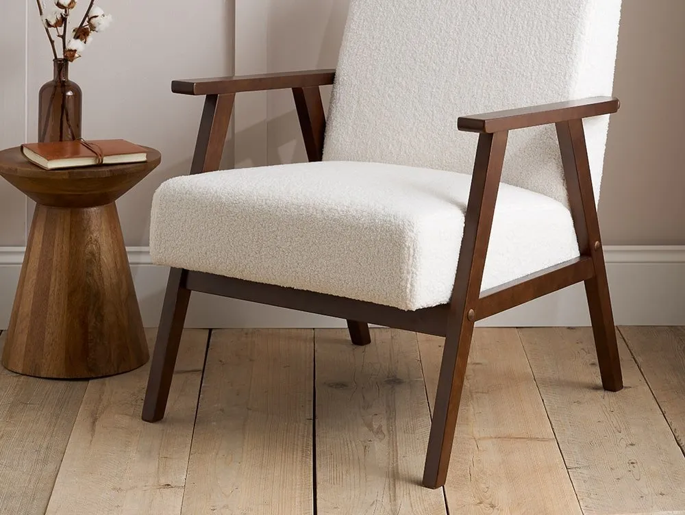 Birlea Furniture & Beds Birlea Ellwood White Boucle and Walnut Accent Chair