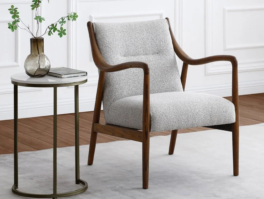 Kyoto Kyoto Tarquin Grey Boucle and Walnut Accent Chair