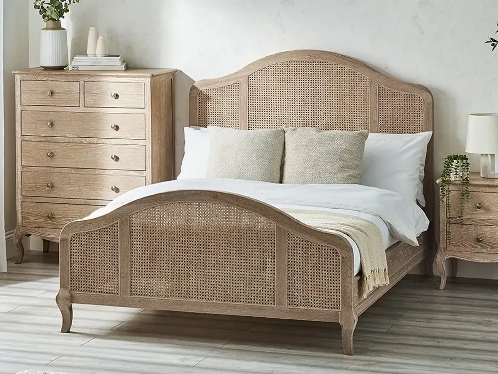 Julian Bowen Julian Bowen Fleur 4ft6 Double Rattan and Light Oak Wooden Bed Frame