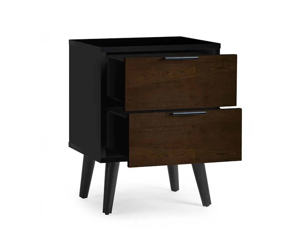 Julian Bowen Julian Bowen Alba Black and Walnut 2 Drawer Bedside Table