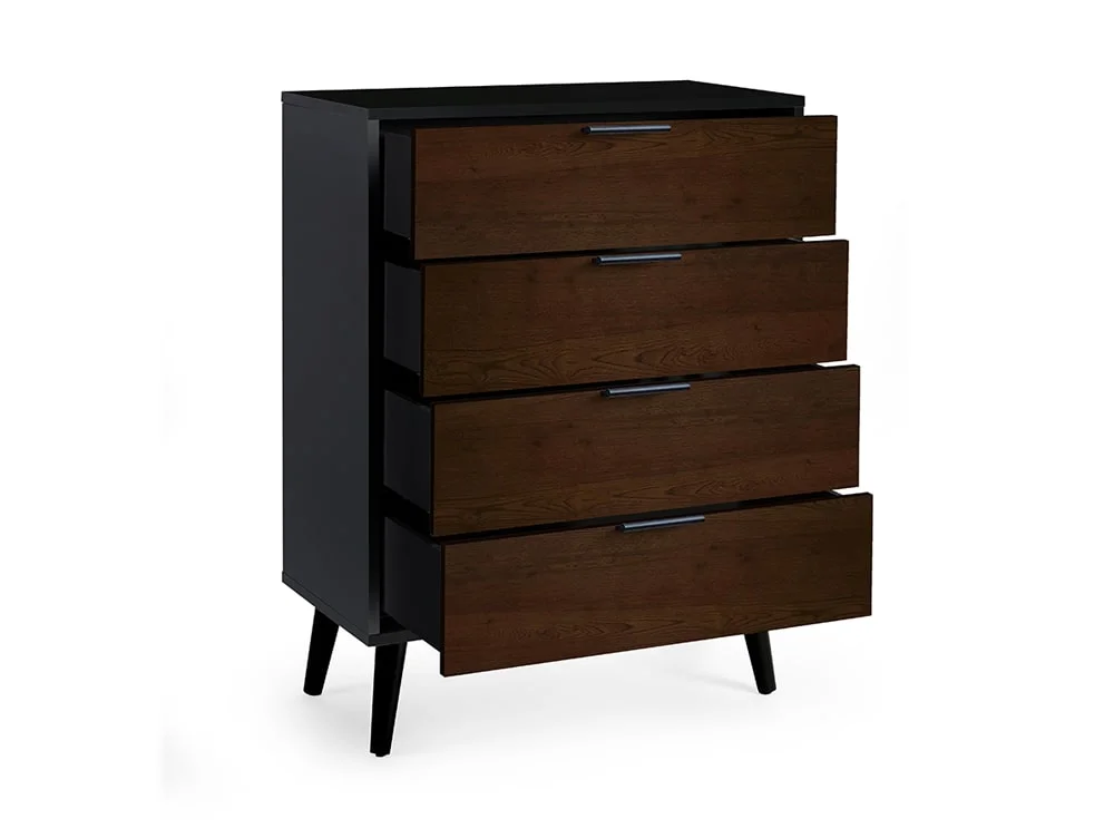 Julian Bowen Julian Bowen Alba Black and Walnut 4 Drawer Chest of Drawers