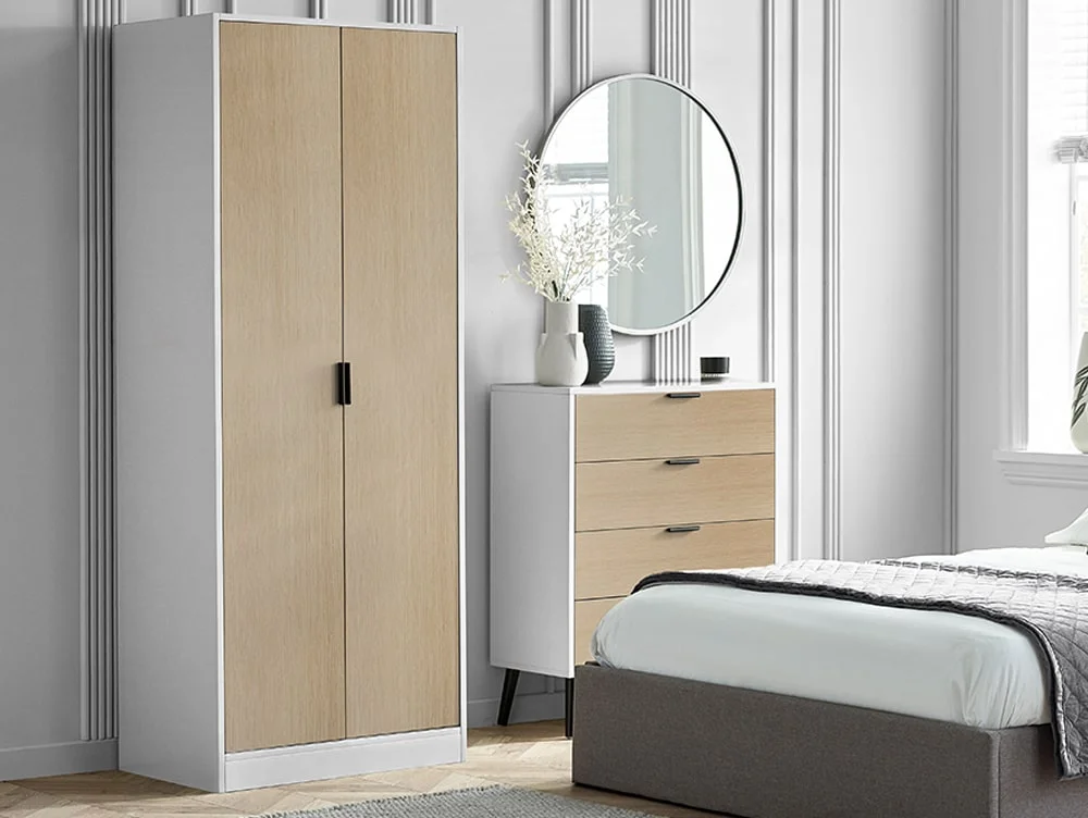 Julian Bowen Julian Bowen Alba White and Oak 2 Door Wardrobe