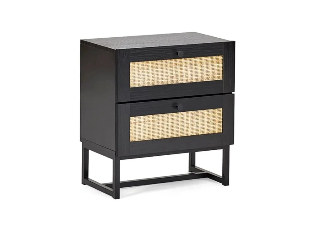 Julian Bowen Clearance - Julian Bowen Padstow Black and Rattan 2 Drawer Bedside Table