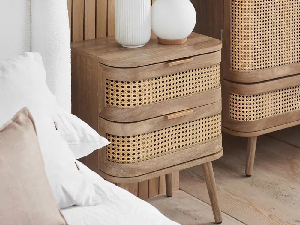 Birlea Furniture & Beds Birlea Noah Rattan and Oak 2 Drawer Bedside Table