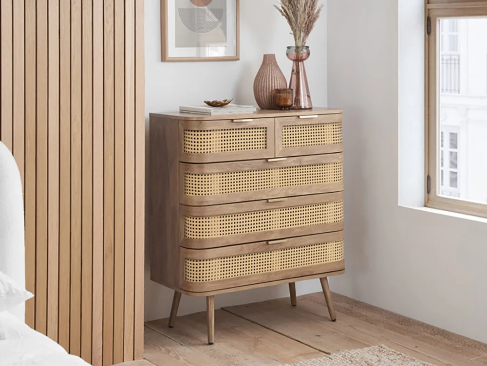 Birlea Furniture & Beds Birlea Noah Rattan and Oak 5 Drawer Chest of Drawers