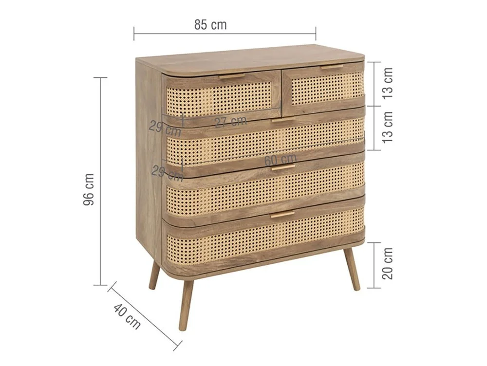 Birlea Furniture & Beds Birlea Noah Rattan and Oak 5 Drawer Chest of Drawers