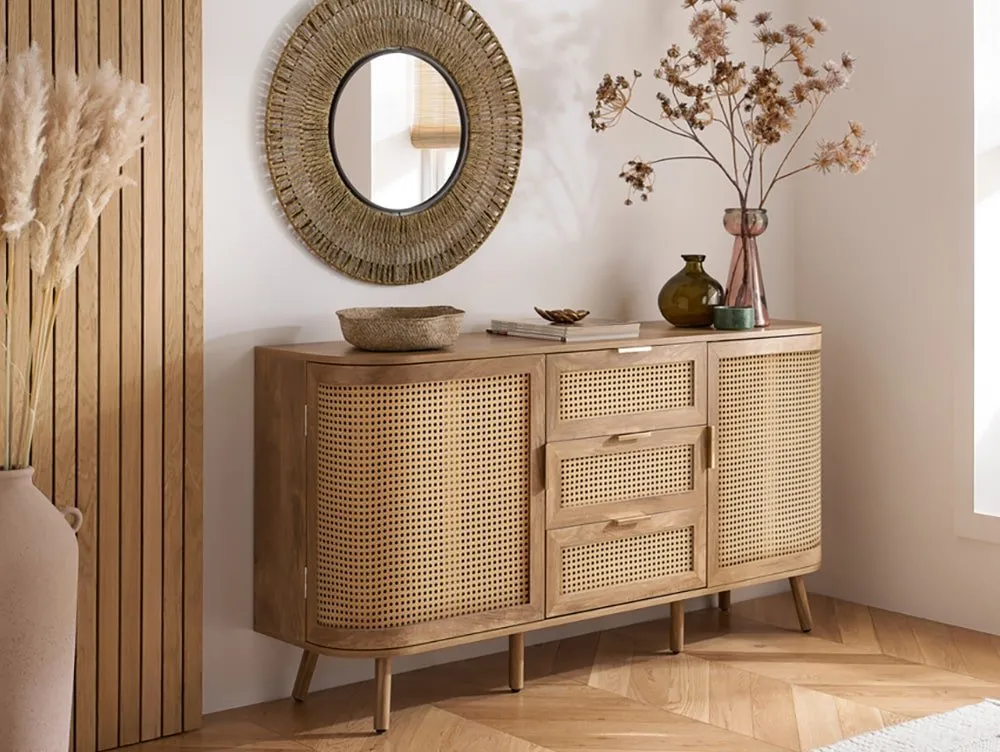 Birlea Furniture & Beds Birlea Noah Rattan and Oak 2 Door 3 Drawer Sideboard