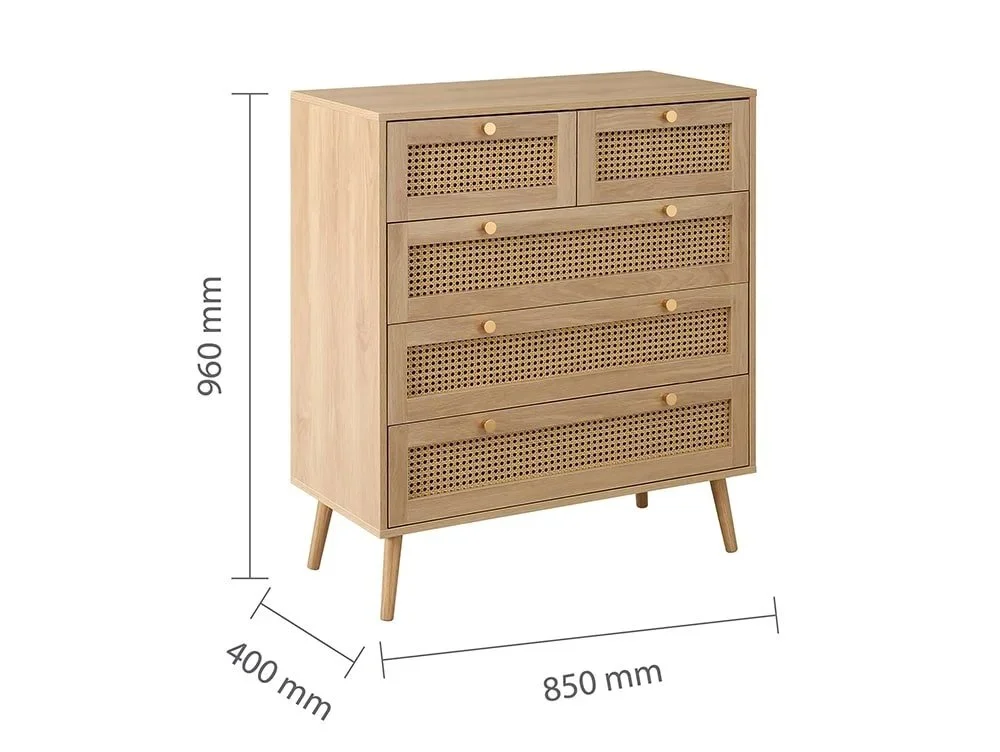 Birlea Furniture & Beds Clearance - Birlea Croxley Rattan and Oak 3+2 Drawer Chest of Drawers