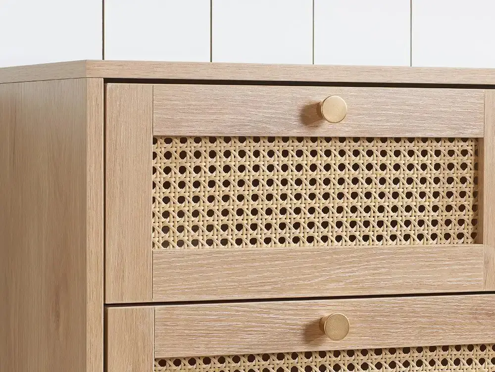 Birlea Furniture & Beds Clearance - Birlea Croxley Rattan and Oak 3+2 Drawer Chest of Drawers