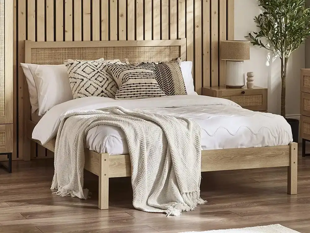 Julian Bowen Clearance - Julian Bowen Padstow 5ft King Size Rattan and Oak Wooden Bed Frame