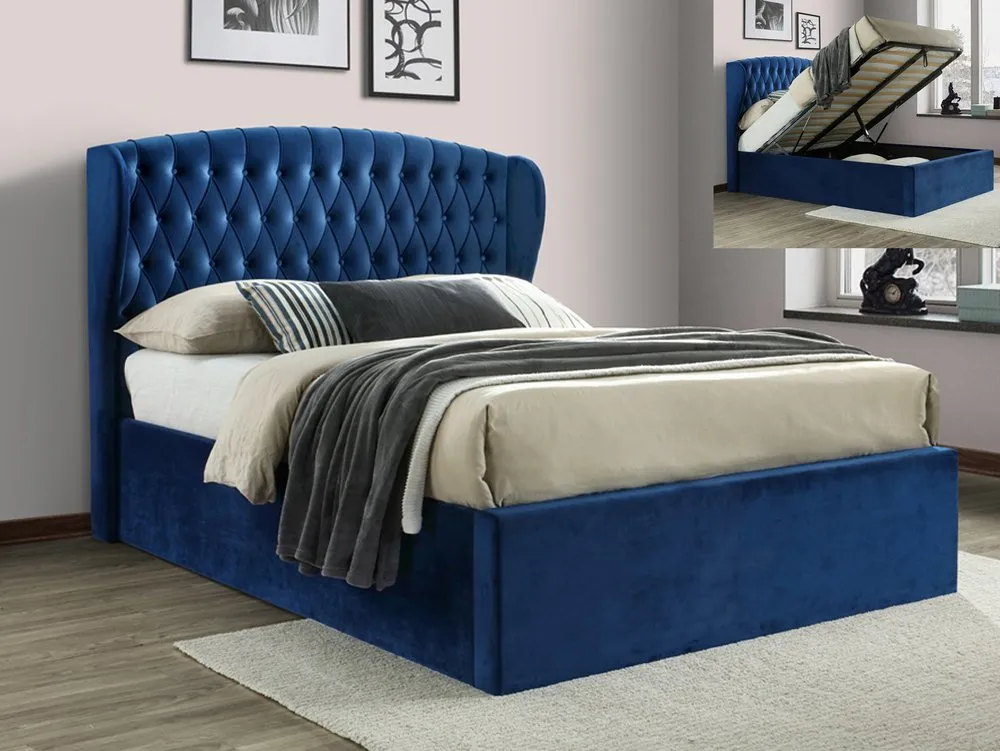 Bedmaster Bedmaster Warwick 4ft6 Double Blue Velvet Fabric Ottoman Bed Frame