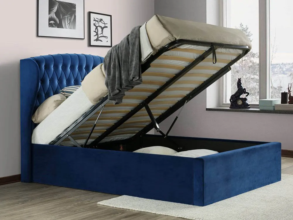 Bedmaster Bedmaster Warwick 4ft6 Double Blue Velvet Fabric Ottoman Bed Frame