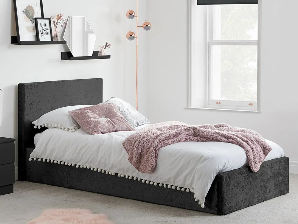 Birlea Furniture & Beds Birlea Berlin 3ft Single Black Crushed Velvet Glitz Fabric Ottoman Bed Frame