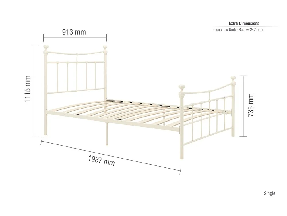 Birlea Furniture & Beds Birlea Emily 3ft Single Cream Metal Bed Frame