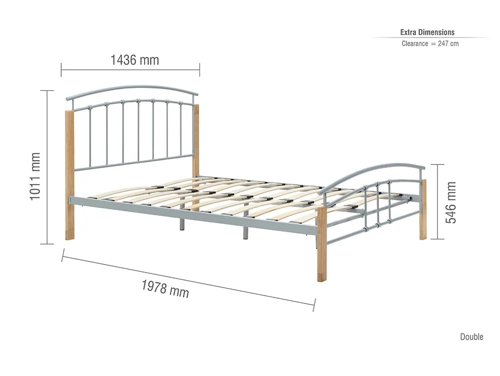 Birlea Furniture & Beds Birlea Tetras 4ft6 Double Silver and Beech Metal Bed Frame