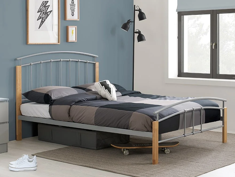Birlea Furniture & Beds Birlea Tetras 5ft King Size Silver and Beech Metal Bed Frame