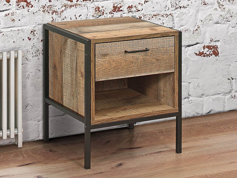 Birlea Urban Rustic 1 Drawer Small Bedside Cabinet (Flat Packed ...