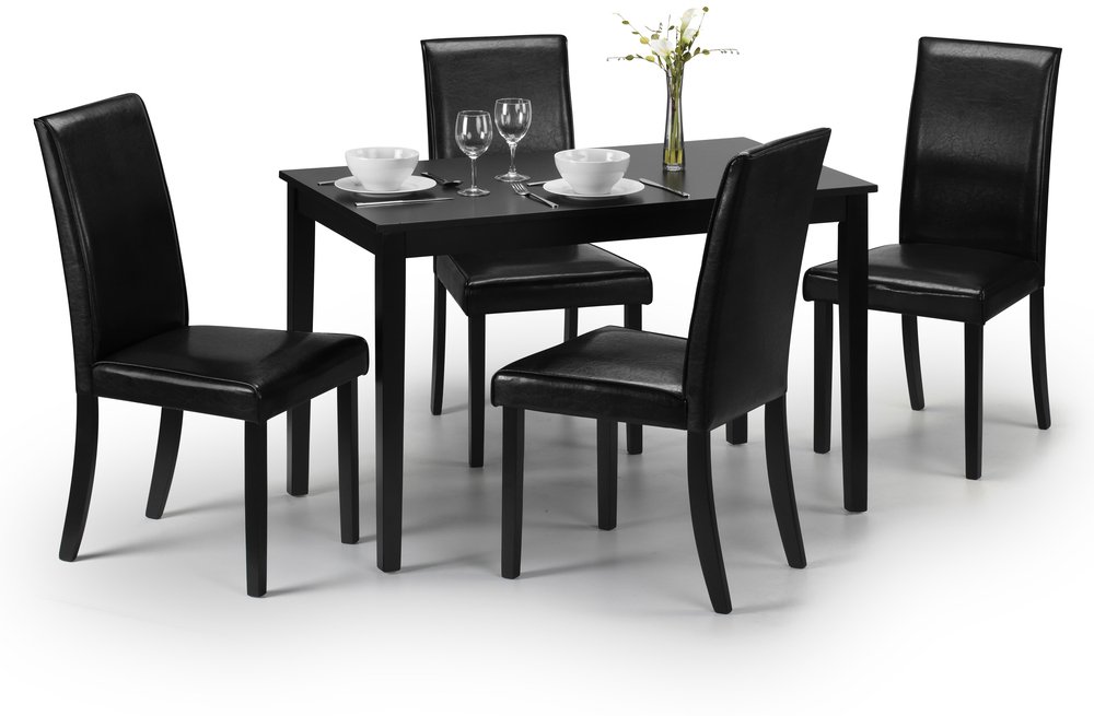 Julian Bowen Hudson 114cm Black Dining, Black Kitchen Table And 4 Chairs