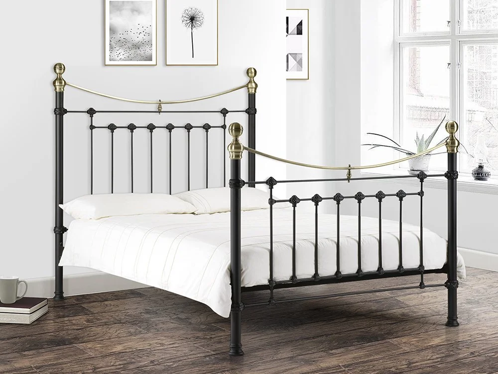 Julian Bowen Julian Bowen Victoria 4ft6 Double Satin Black and Brass Metal Bed Frame