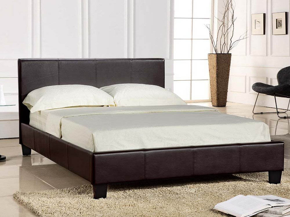 Seconique Prado 4ft6 Double Brown, Brown Leather Bed Frame