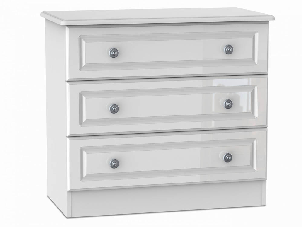 Welcome Pembroke White High Gloss 3 Drawer Low Chest of Drawers ...