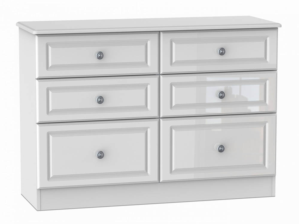 Welcome Pembroke White High Gloss 6 Drawer Midi Chest of Drawers ...