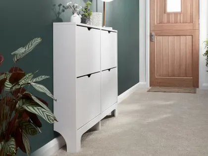 White Narrow Shoe Storage Cabinet Wall Mounted in Medium