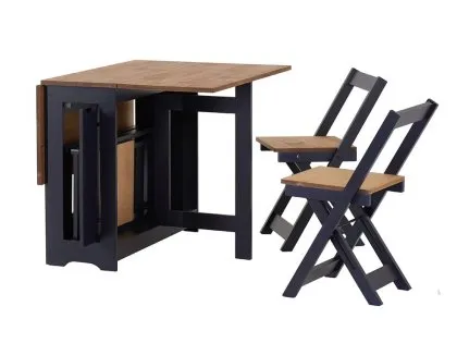 Seconique Santos Butterfly Navy Blue and Pine Dining Table and 4 Chairs