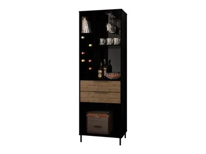 Seconique Madrid Acacia and Black 2 Drawer Drinks Cabinet