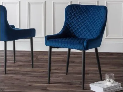 Julian Bowen Luxe Set of 2 Blue Velvet Dining Chairs