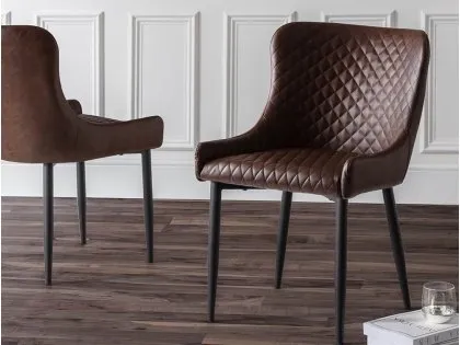 Julian Bowen Luxe Set of 2 Brown Faux Leather Dining Chairs