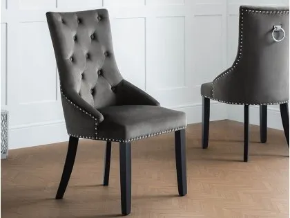 Julian Bowen Veneto Set of 2 Grey Velvet Knockerback Dining Chairs