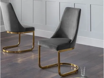 Julian Bowen Vittoria Set of 2 Grey Velvet and Gold Dining Chairs