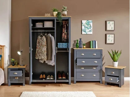 Clearance - GFW Lancaster Slate Blue and Oak 4 Piece Bedroom Furniture Package