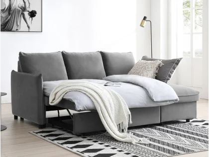 Kyoto Blaire Grey Velvet Corner Sofa Bed