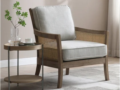 Kyoto Cecilia Rattan and Grey Fabric Accent Chair