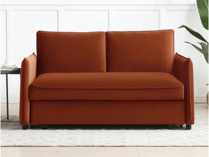 Kyoto Blaire Burnt Orange Velvet Sofa Bed