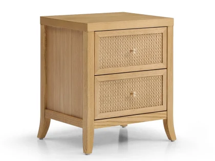 Kyoto Zach Rattan and Oak 2 Drawer Bedside Table