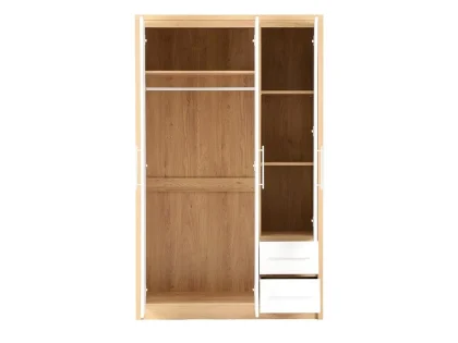 Clearance Seconique Seville White High Gloss and Oak 3 Door 2 Drawer Wardrobe