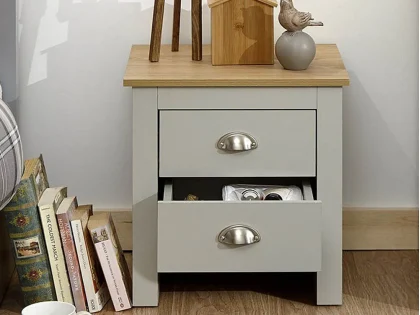 Clearance - GFW Lancaster Grey and Oak 2 Drawer Bedside Table