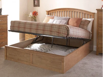 Clearance - GFW Madrid 4ft6 Double Oak Wooden Ottoman Bed Frame