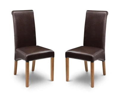 Julian Bowen Cuba Set of 2 Brown Faux Leather Dining Chairs