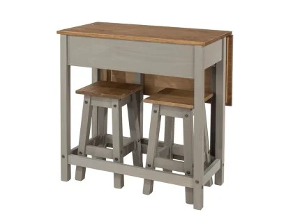 Core Corona Grey and Pine Breakfast Drop Leaf Table and 2 Stools Set