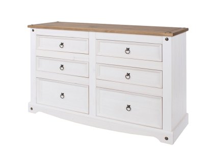 Core Corona White and Pine 3+3 Drawer Wide Chest of Drawers